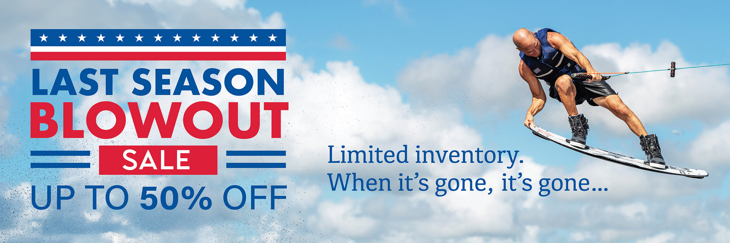 Sale banner with Shaun Murray Wakeboarding.