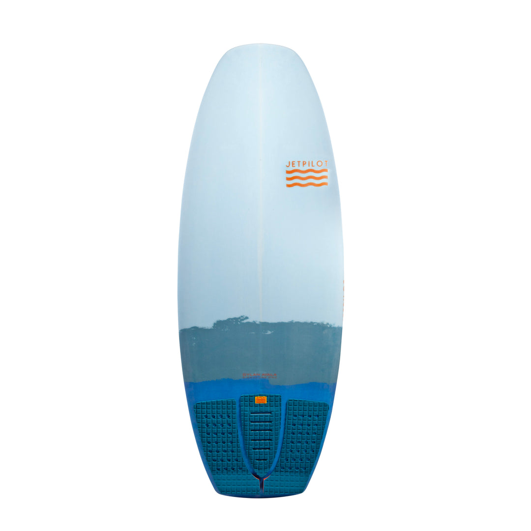 Image of the Jetpilot Dylan Ayala Pro Model Wake Surfboard showing the 3 Piece embossed grip rear traction pad. 