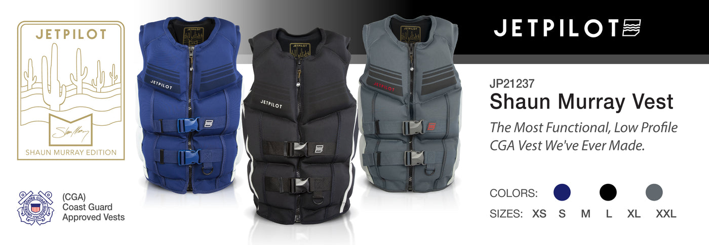 Banner showing all 3 colorways of the Jetpilot Shaun Murray Vest