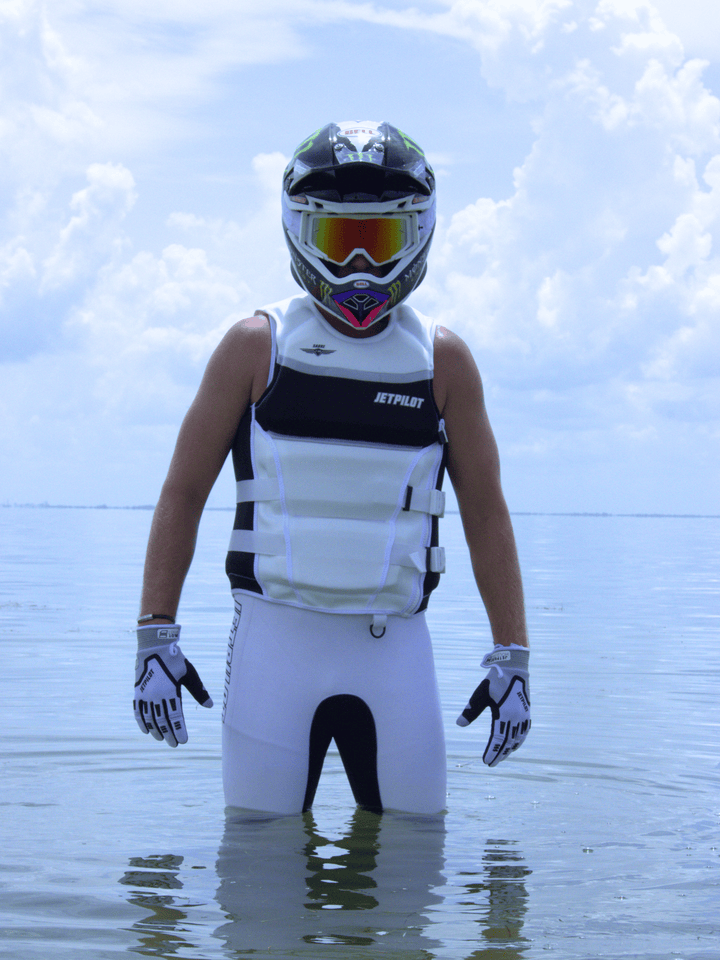 Front view of the Jetpilot F-86 Neoprene CGA vest. #color_white