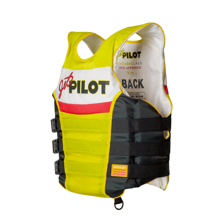 Side view of  Neon Yellow Vintage life vest