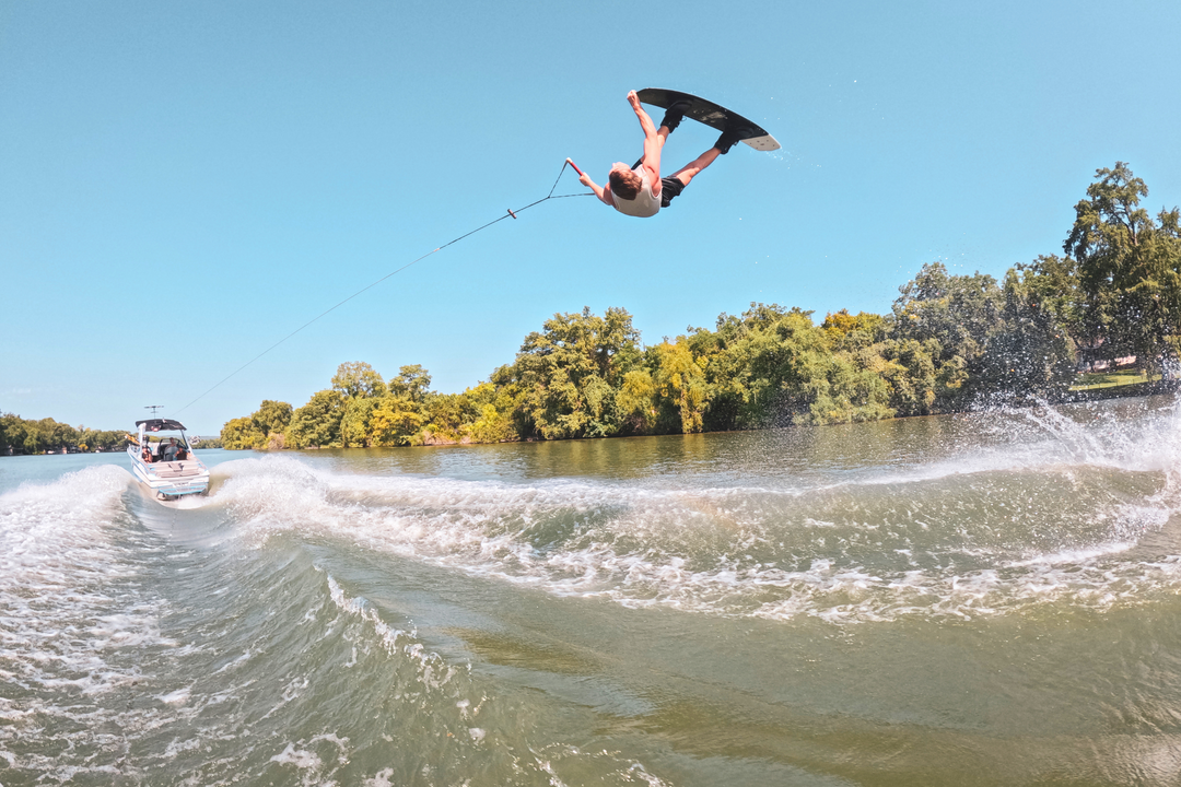 JB O'Neill wakeboarding in his signature vest