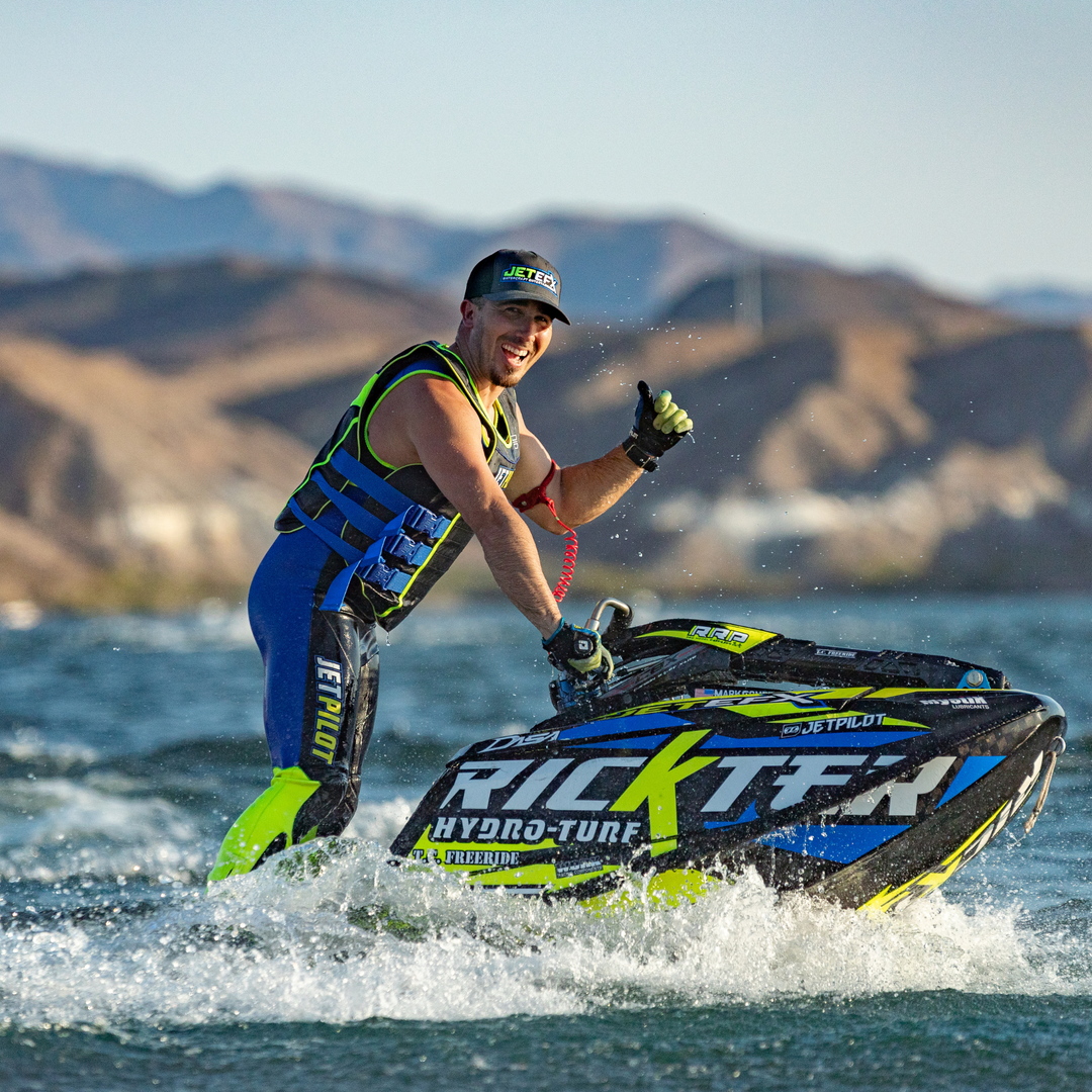 View of the Jetpilot's team rider Mark Gomez wearing his Signature John wetsuit.