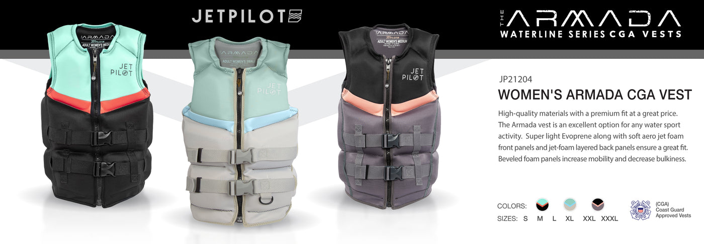 Banner showing all 3 colorways of the Jetpilot Armada Vest