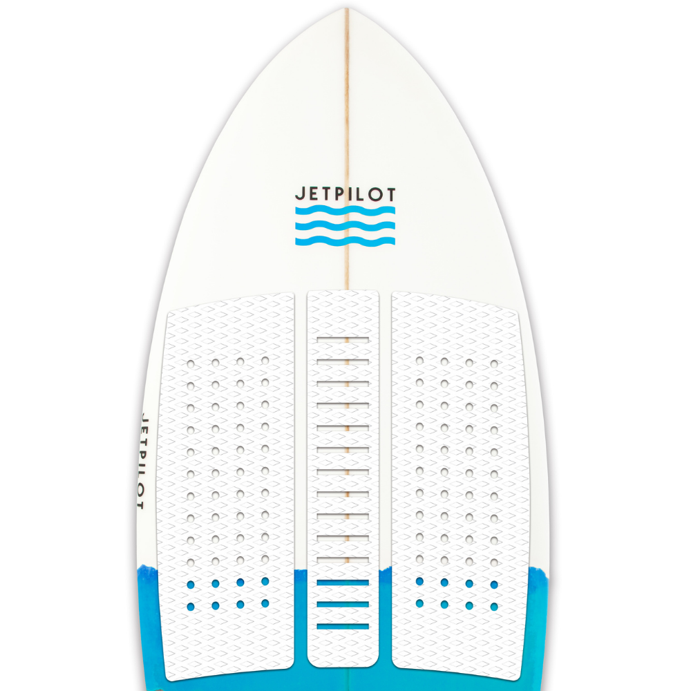 View of the Jetpilot Flying Dutchman Wake Surfboard 3 piece EVA foam front traction pad .
