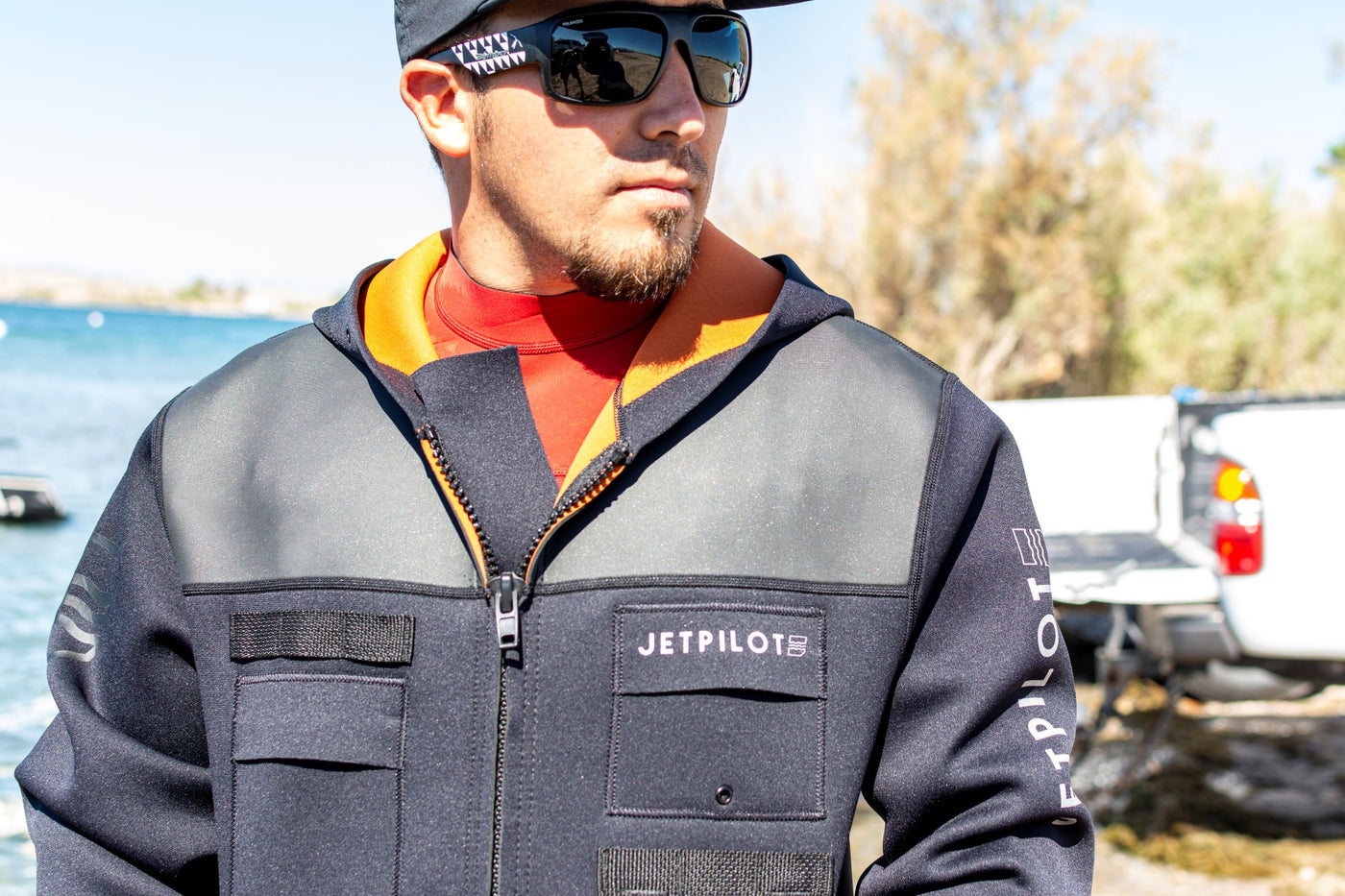 Image of a man wearing the Jetpilot Tour Coat.