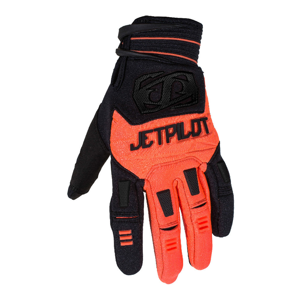 Front view of the Jetpilot Martix Race Full Finger glove Black Orange colorway.