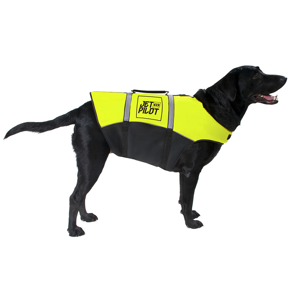 Right side view of the Jetpilot Dog PFD Yellow colorway