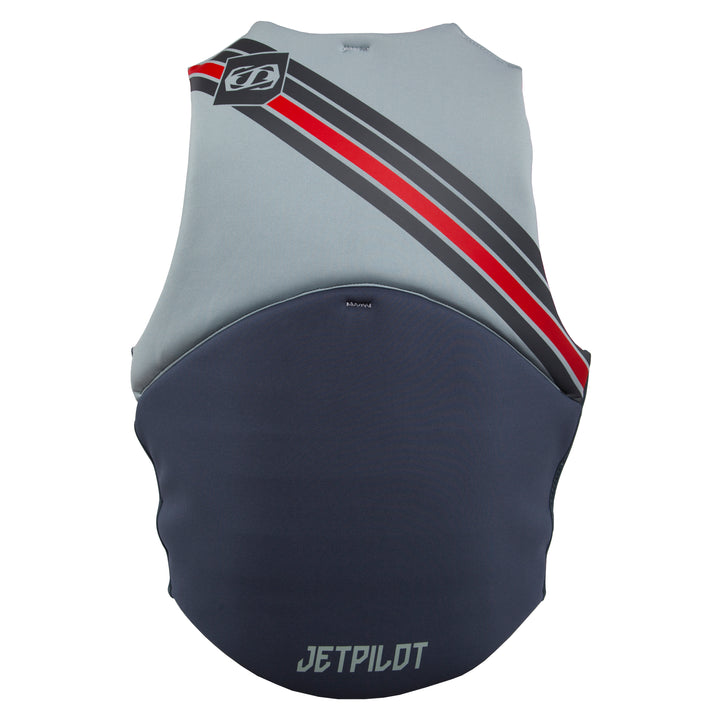 Rear view of the Jetpilot Cause life vest silver red colorway.