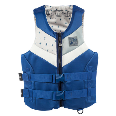 Front view of the slate blue Jetpilot Fleet life vest.