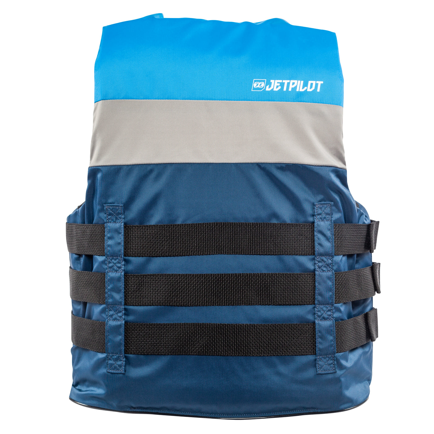 Rear view of the Jetpilot S1 Nylon life vest black colorway.