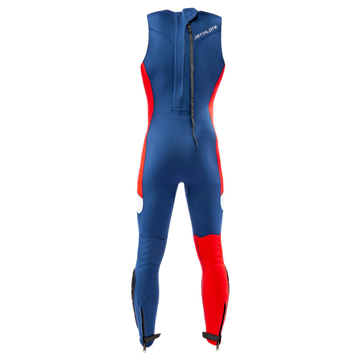 Back view of the Jetpilot F-86 Sabre John wetsuit Blue Red colorway.