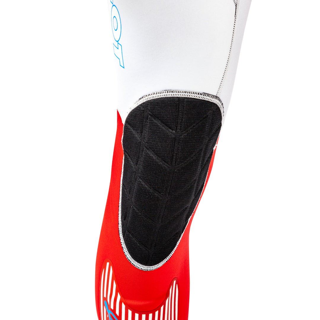 View of the Jetpilot Vintage John Wetsuit White colorway knee pad.
