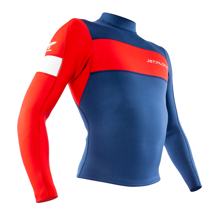 Side view of the Jetpilot F-86 Sabre Jacket Blue Red colorway.