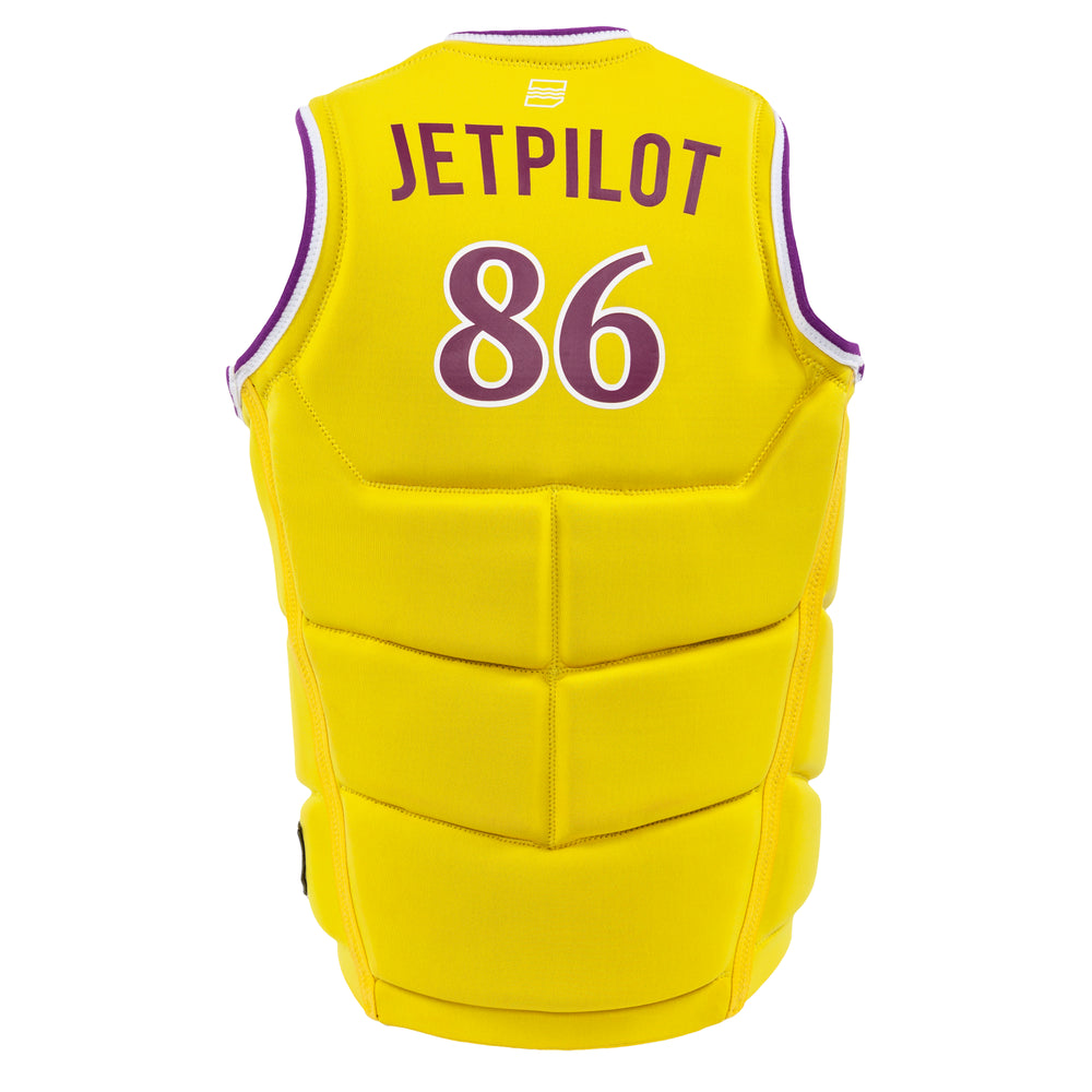 Rear view of the Jetpilot Bonifay Baller Comp Vest. #color_gold-purple