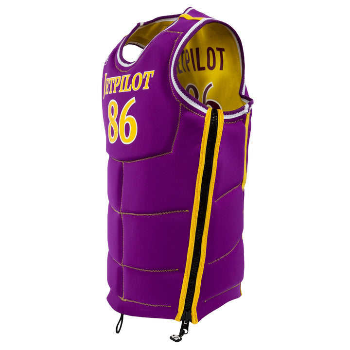 Reverse view of the Jetpilot Bonifay Baller Comp Vest. #color_gold-purple