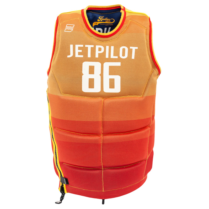 Front view of the Jetpilot Bonifay Baller Comp Vest. #color_navy-orange