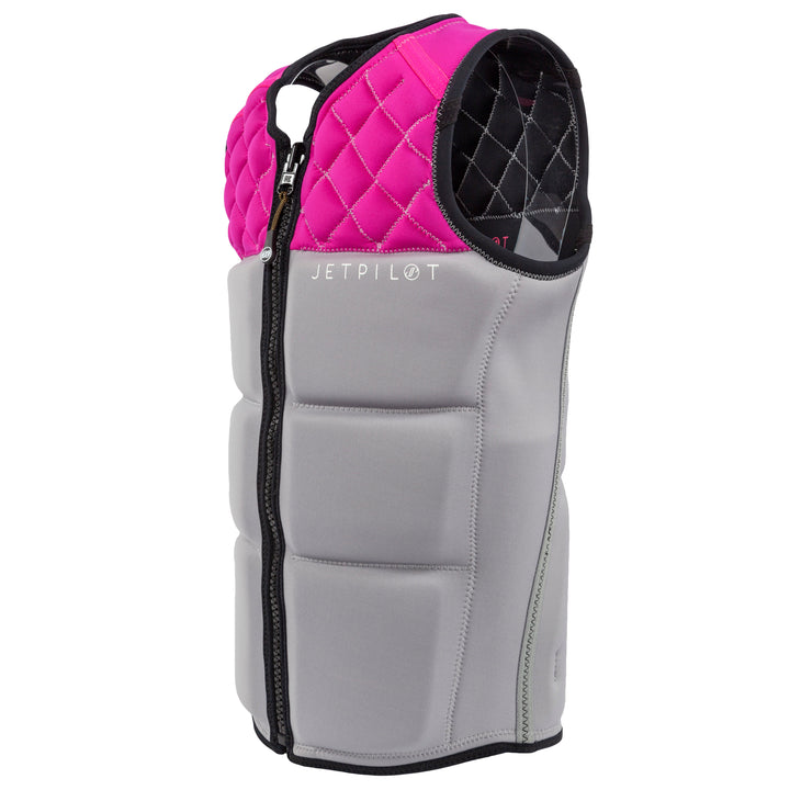 Three fourth's view of the Wave Farer comp vest reversible side silver pink colorway. #color_black