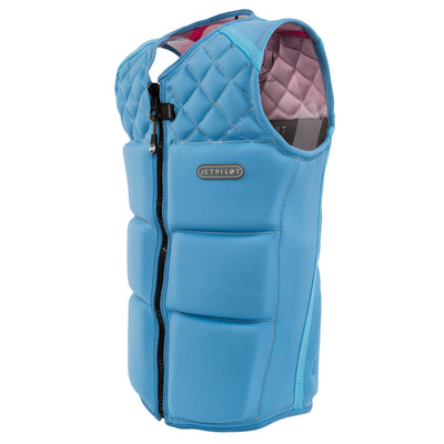 Three fourth's view of the Wave Farer comp vest in the Wave Blue colorway.