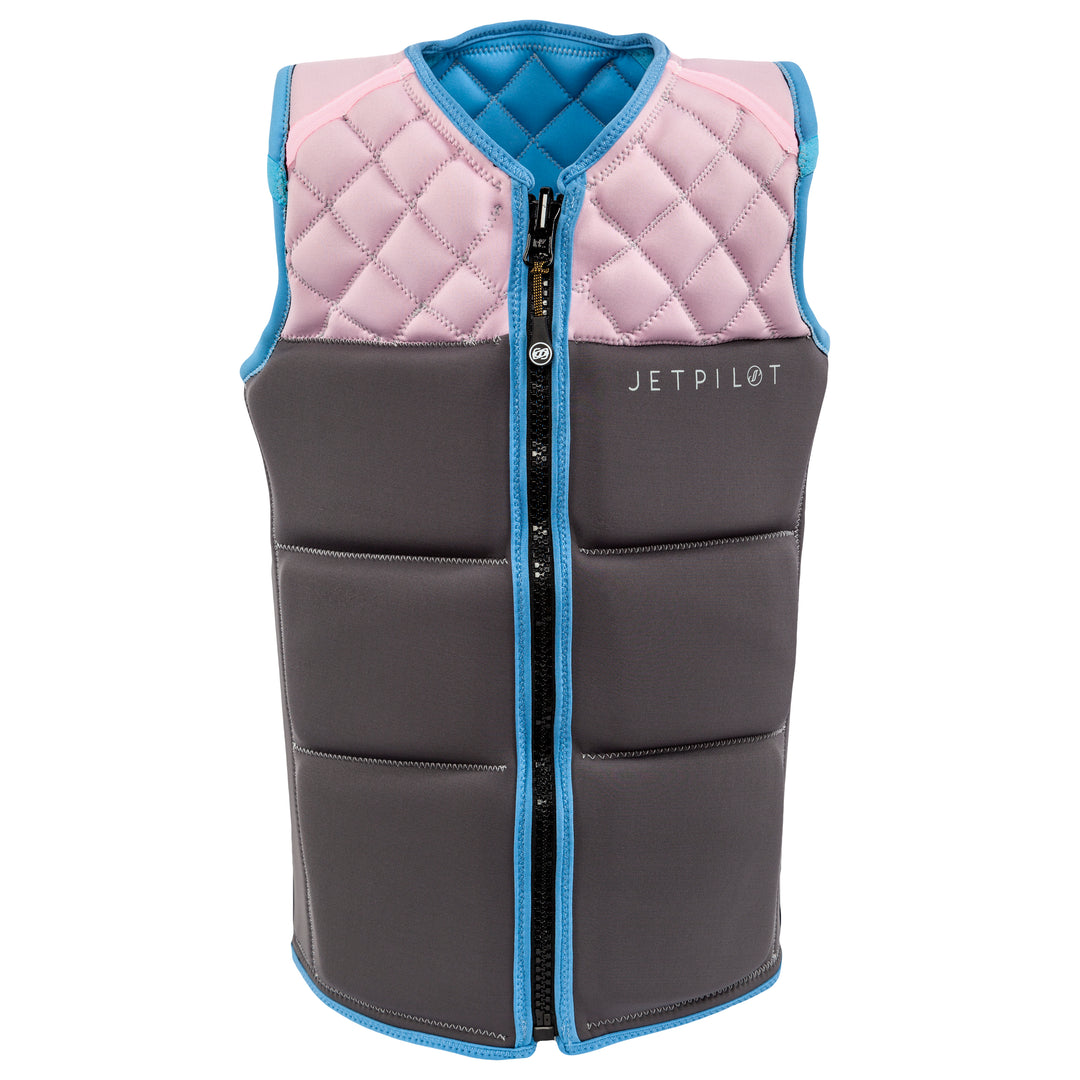 Front view of the Wave Farer comp vest reversible side Charcoal pink colorway.