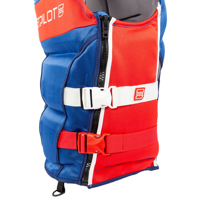 Side view of the F-86 Sabre Neoprene CGA Vest. #color_blue-red