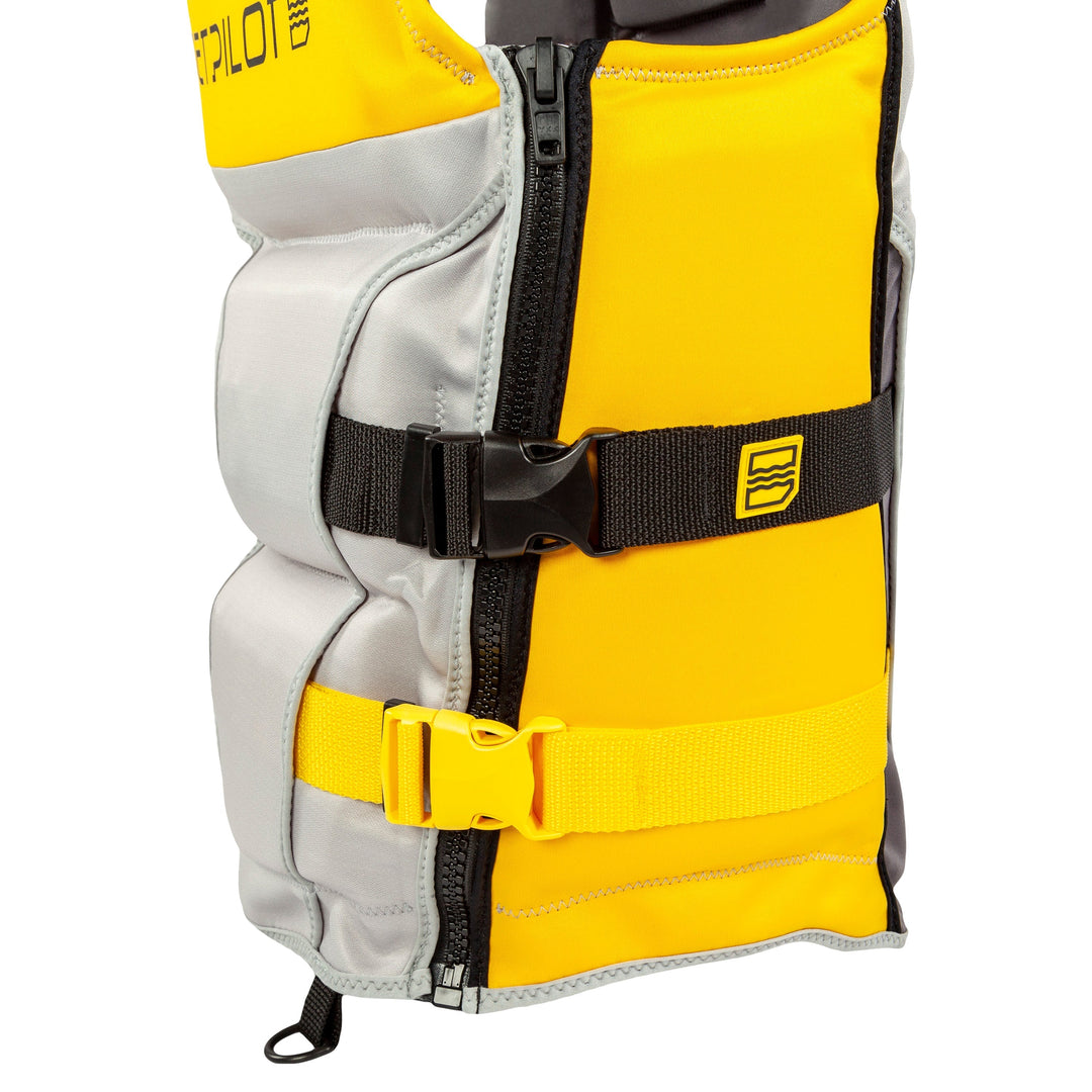Side view of the F-86 Sabre Neoprene CGA Vest. #color_silver-yellow