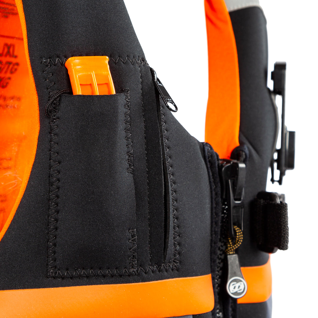View of the whistle pocket on the Jetpilot Helmsman CGA Vest.