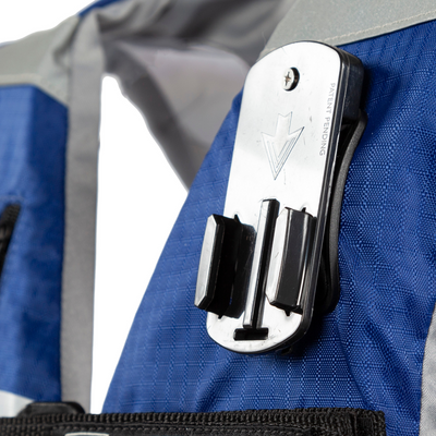 View of the Jetpilot L.R.E. Navigator Nylon life vest Navy colorway. #color_navy-grey
