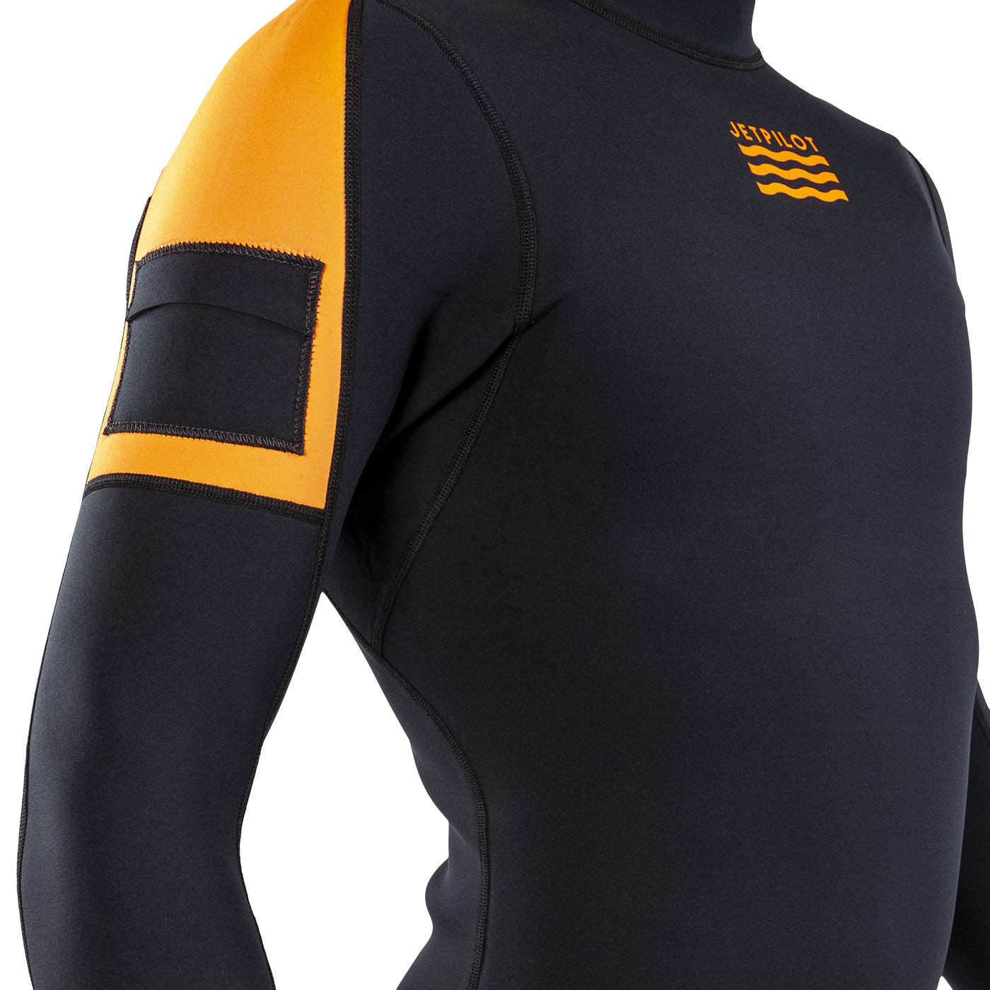 View of the arm pocket on the Jetpilot L.R.E. Jacket Black colorway.
