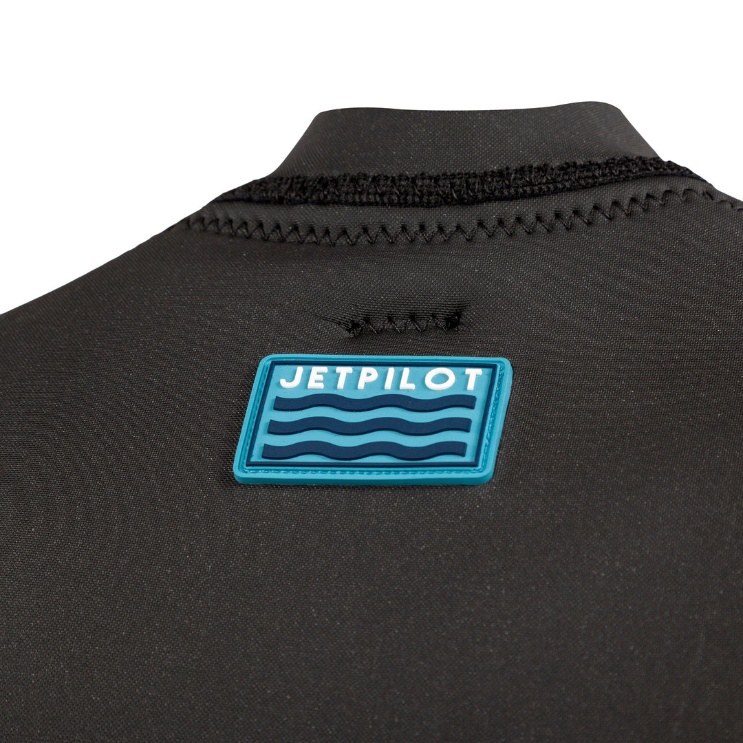 Closeup view of the Jetpilot Freeboard Ayala Comp Vest logo. #color_ayala-blue