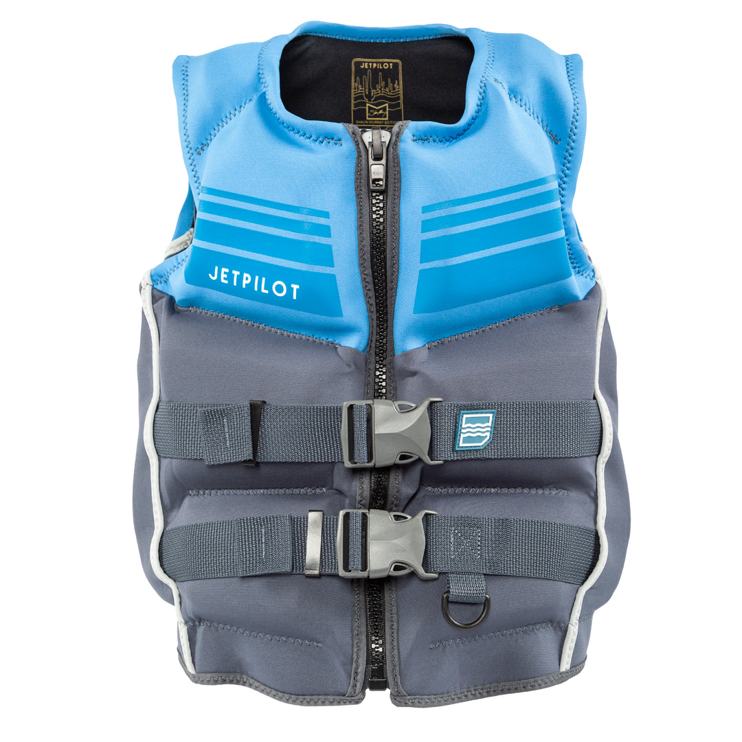 Front view of the Jetpilot Youth Shaun Murray CGA Vest. #color_skyhigh-blue