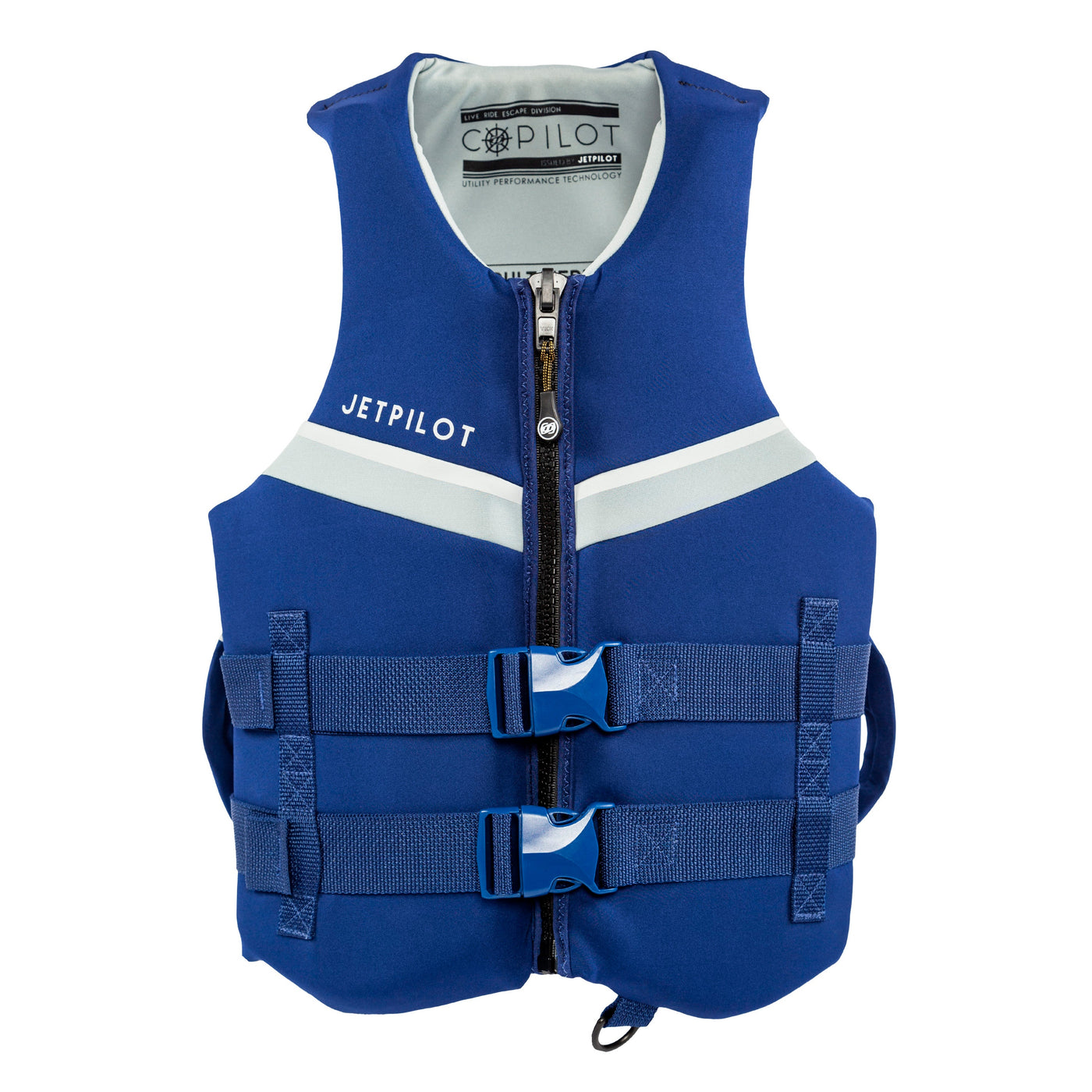 Front view of the Jetpilot LRE Copilot Neoprene CGA Vest.  #color_navy-grey