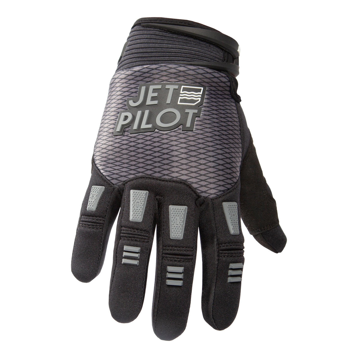 Front view of the Jetpilot Hold Fast Full Finger Glove. #color_black-charcoal