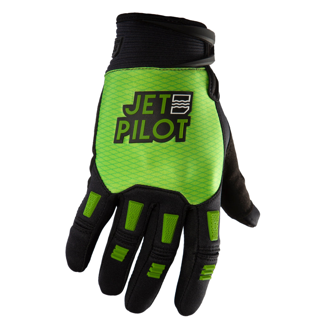 Front view of the Jetpilot Hold Fast Full Finger Glove. #color_black-neon
