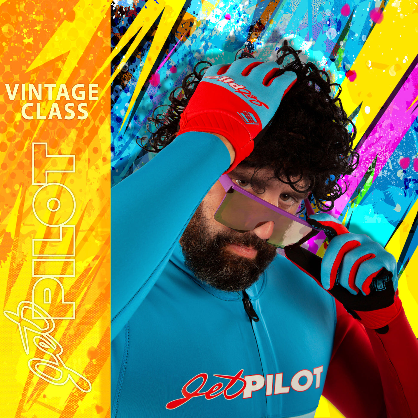 view of the Jetpilot Vintage Class Full Finger glove. #color_sky-red