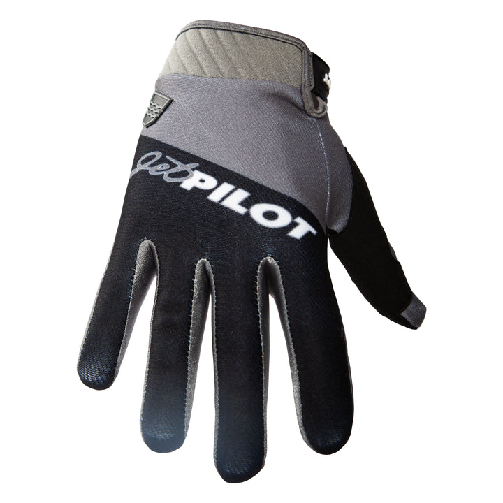Front view of the Jetpilot Vintage Class Full Finger glove. #color_black-grey