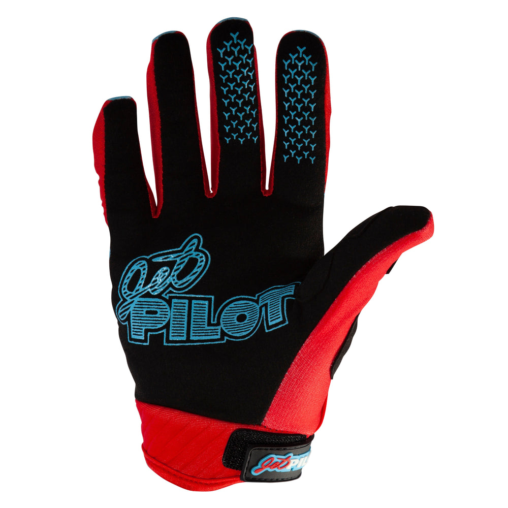 Back view of the Jetpilot Vintage Class Full Finger glove. #color_sky-red