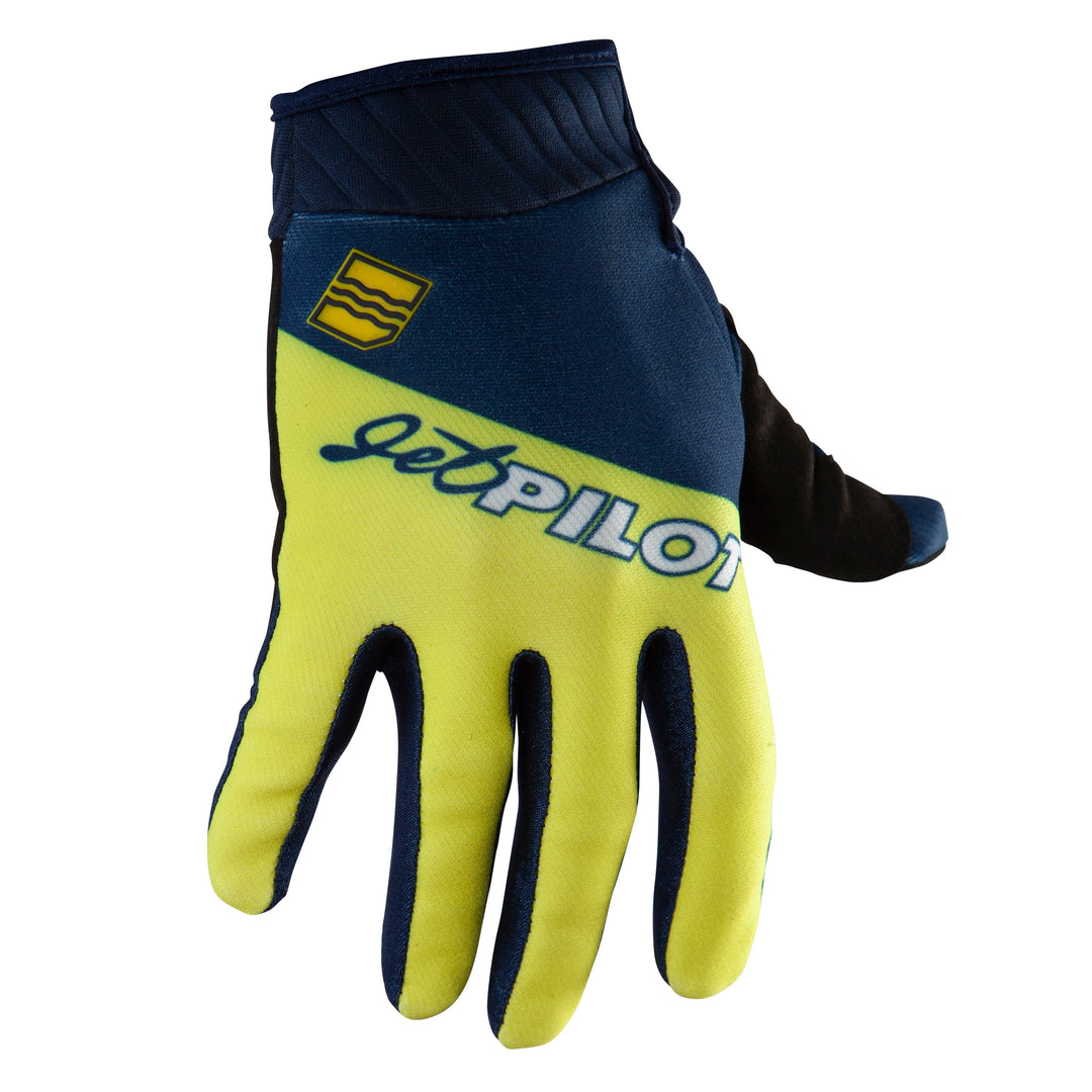 Front view of the Jetpilot Vintage Class Full Finger glove. #color_neon-navy
