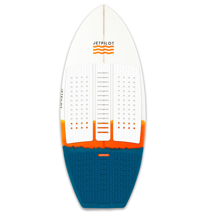Front view of the Jetpilot Flying Dutchman Wake Surfboard with the traction pads on.