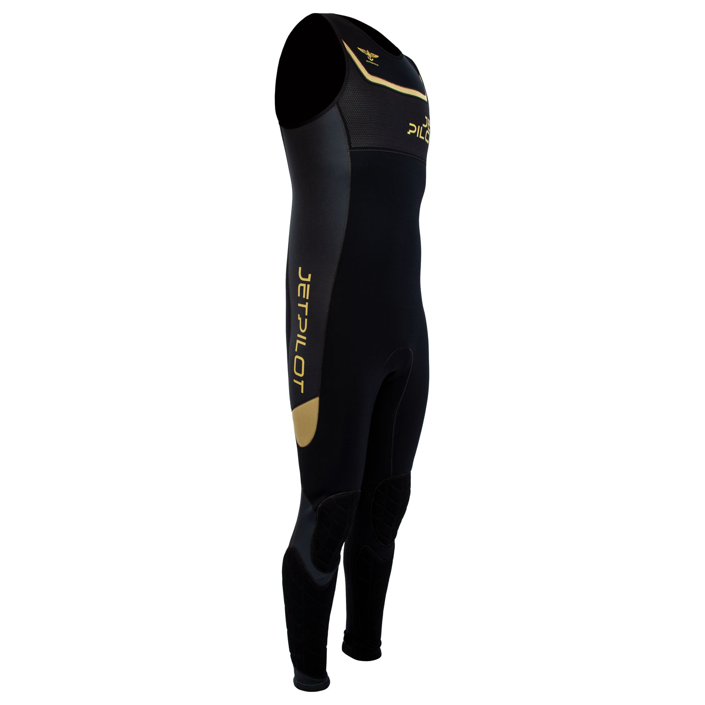 Side view of the Jetpilot F-86 Sabre John wetsuit Black Gold colorway.