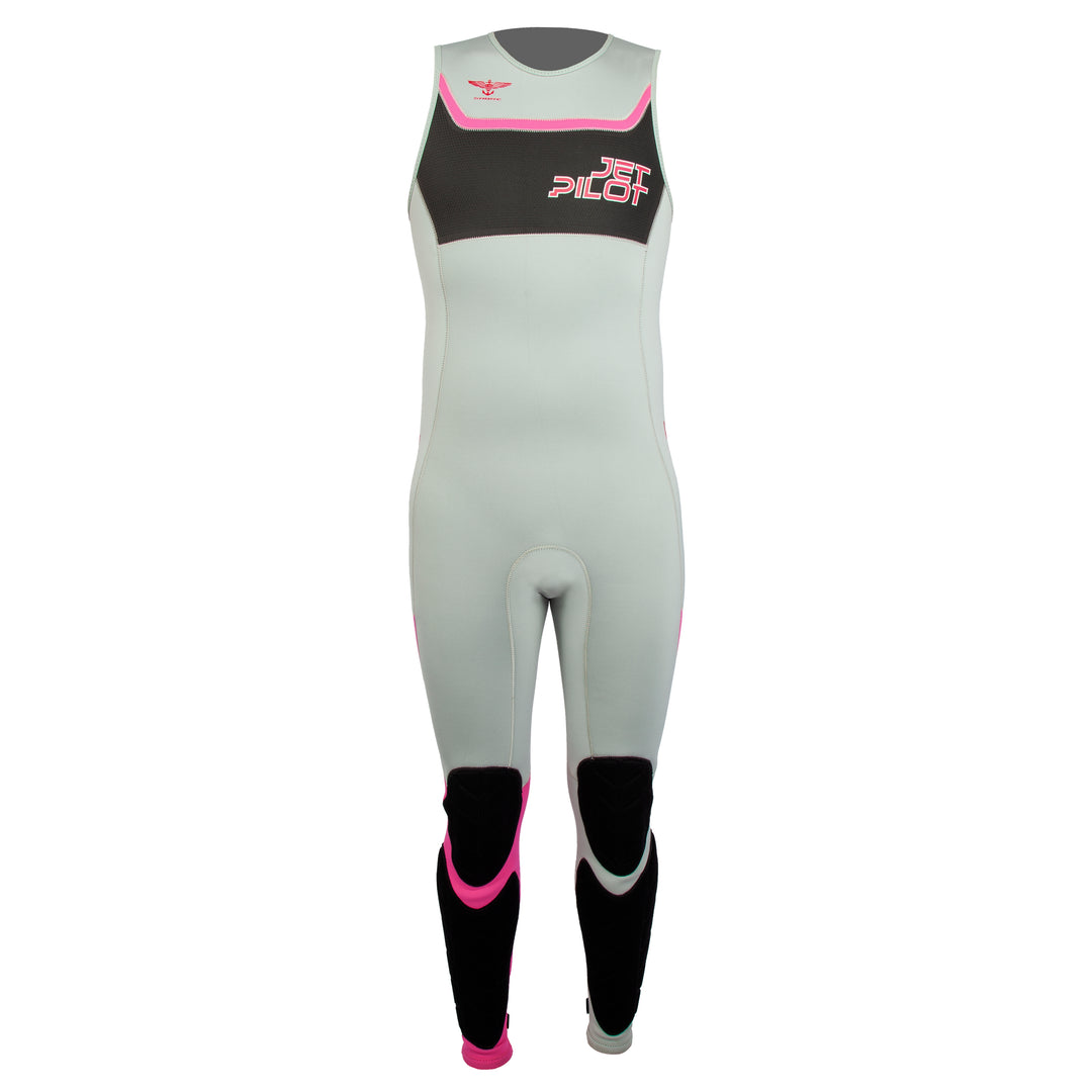 Front view of the Jetpilot F-86 Sabre John wetsuit Silver colorway.