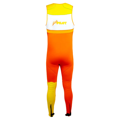 Rear view of the Jetpilot Vintage John Wetsuit Orange White colorway.