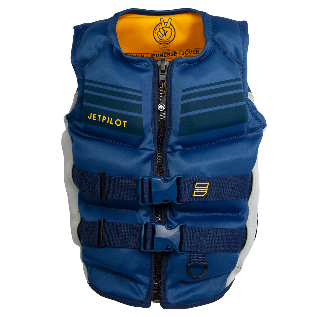 Front view of the Jetpilot Youth Shaun Murray CGA Vest. #color_navy