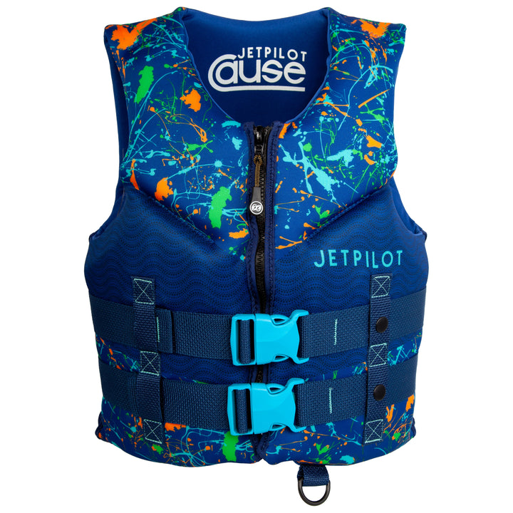 Front view of the Jetpilot Youth Cause PFD in navy
