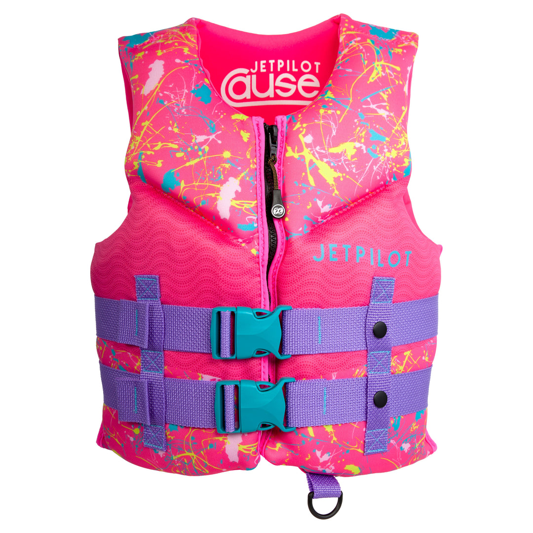 Front view of the Jetpilot Youth Cause PFD in pink