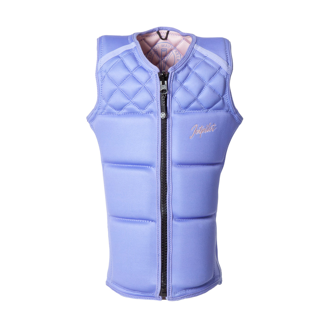 Front view outside of the Wave Farer comp vest in the Saddle Brown colorway color lavender-pink