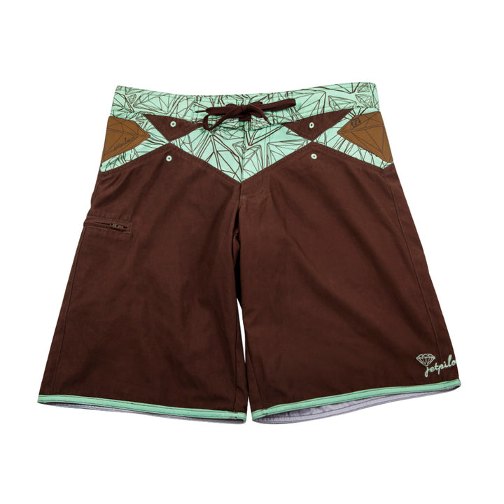 Front view of the Jetpilot Flawless Rideshorts brown colorway