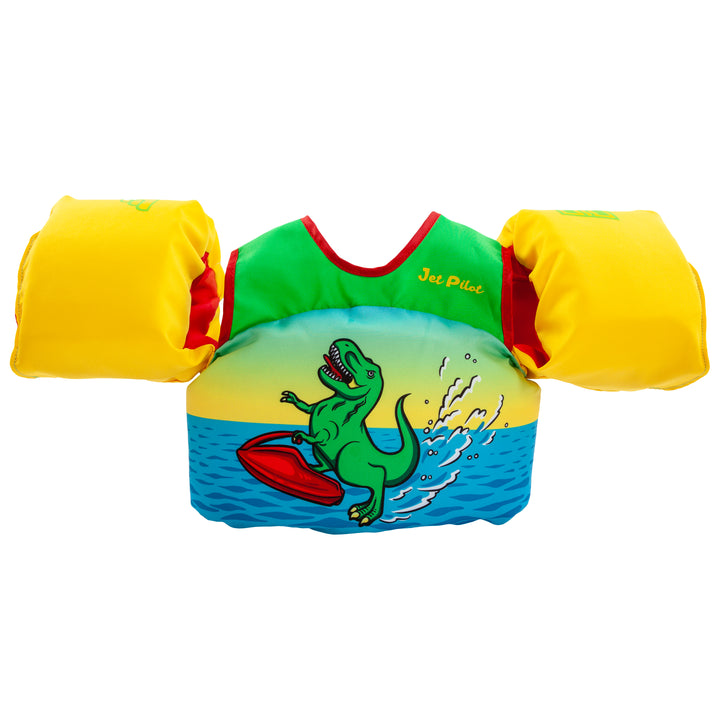 Front view of the Jetpilot Lil Wing Man Infant swim vest Dino colorway.