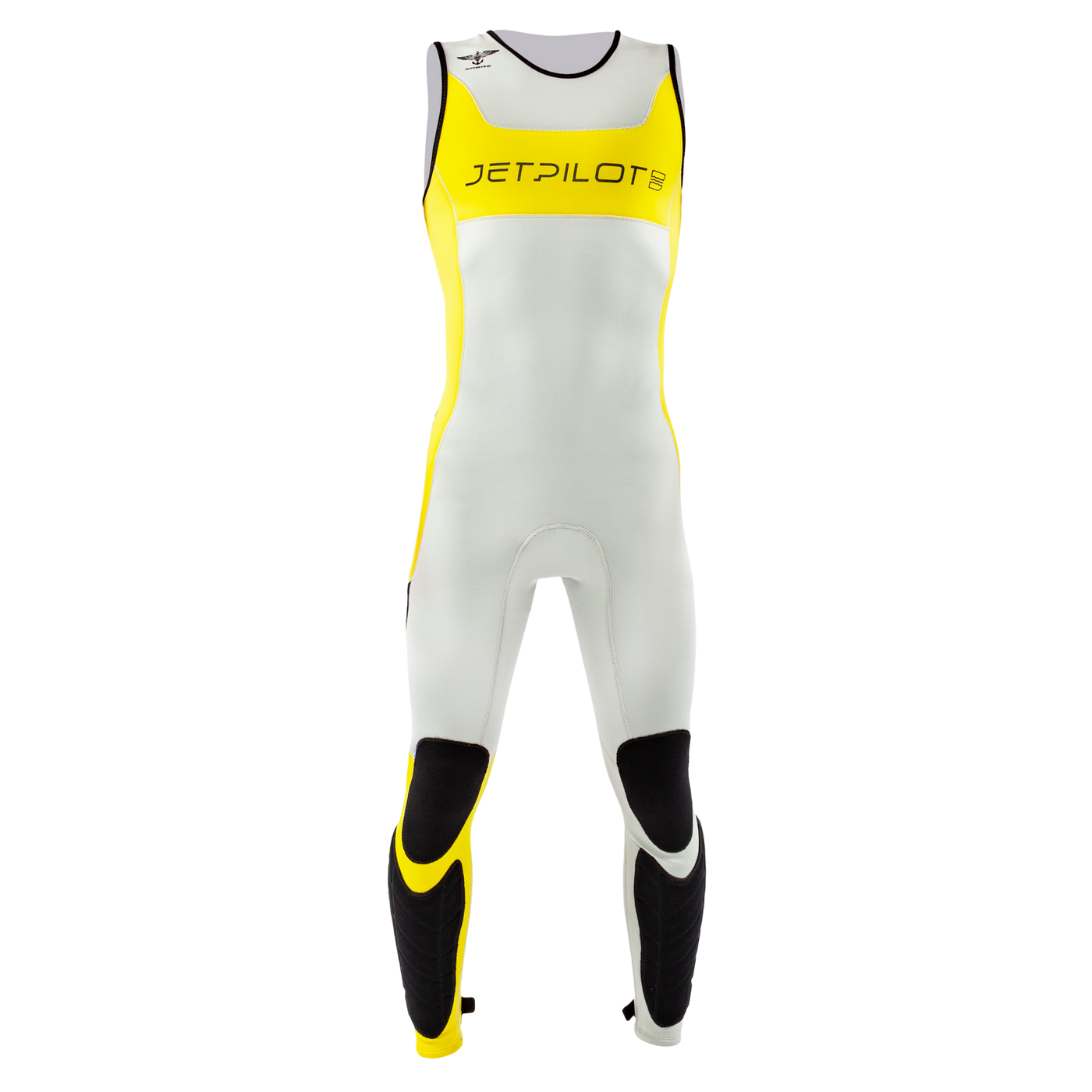 Front view of the Jetpilot F-86 Sabre John wetsuit Silver Yellow colorway.