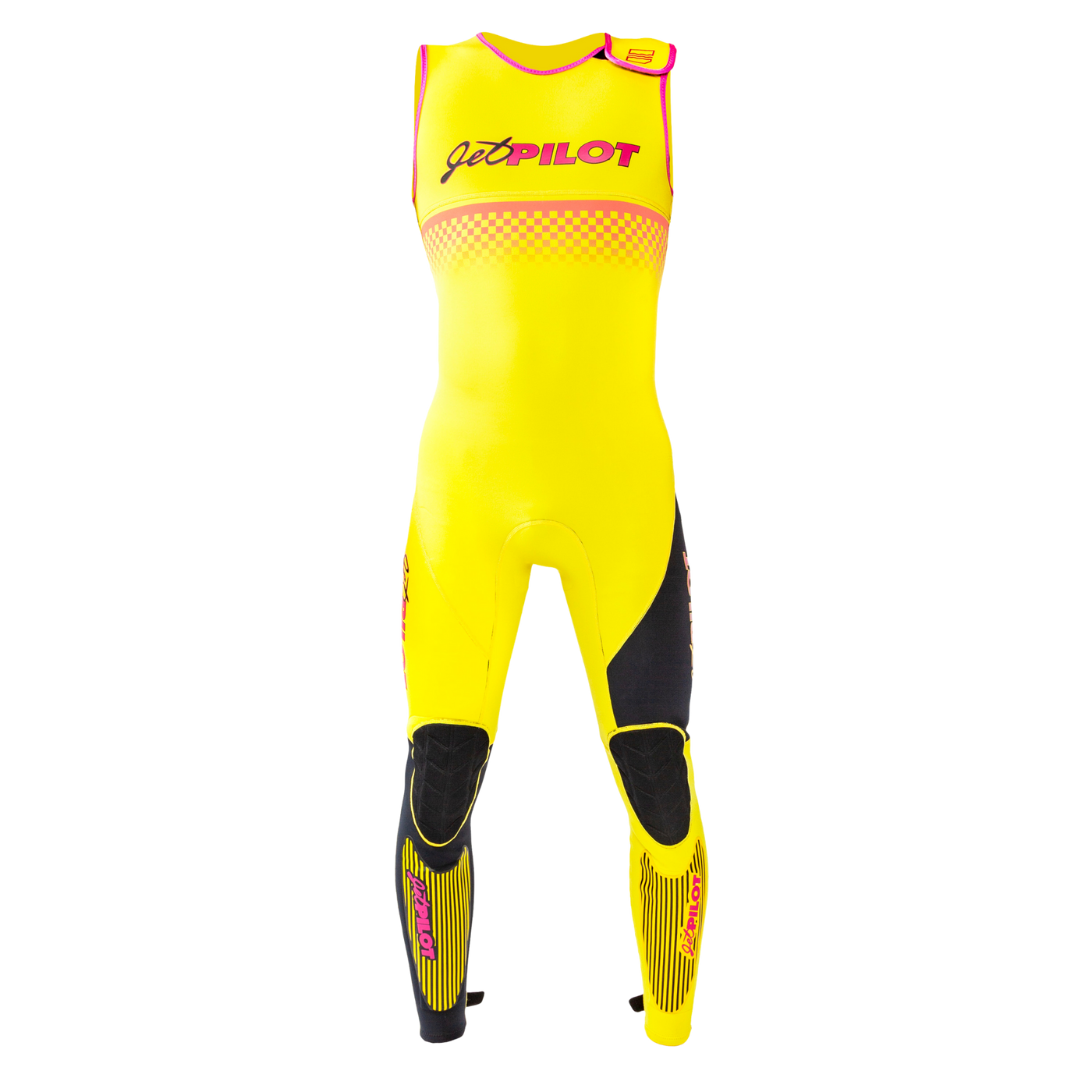Front view of the Jetpilot Vintage John Wetsuit Yellow Black colorway.